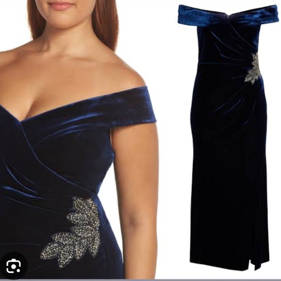 Alex Evenings Off the Shoulder Ruched Velvet Gown (Regular & Petite) - Picture 2 of 2